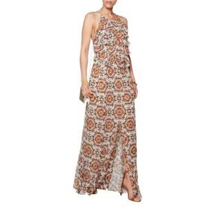 L'AGENCE Beige Floral Ruffle Maxi Dress